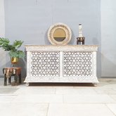 Handmade Indian Furniture Solid Hard Wood Carved 2 Doors Cabinet Sideboard